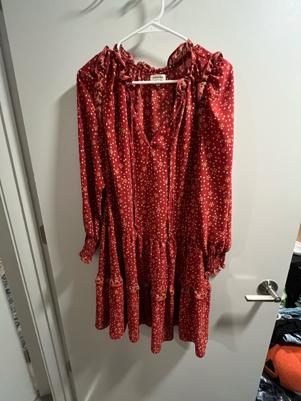 Max Studio Red Floral Long Sleeve Tiered Dress